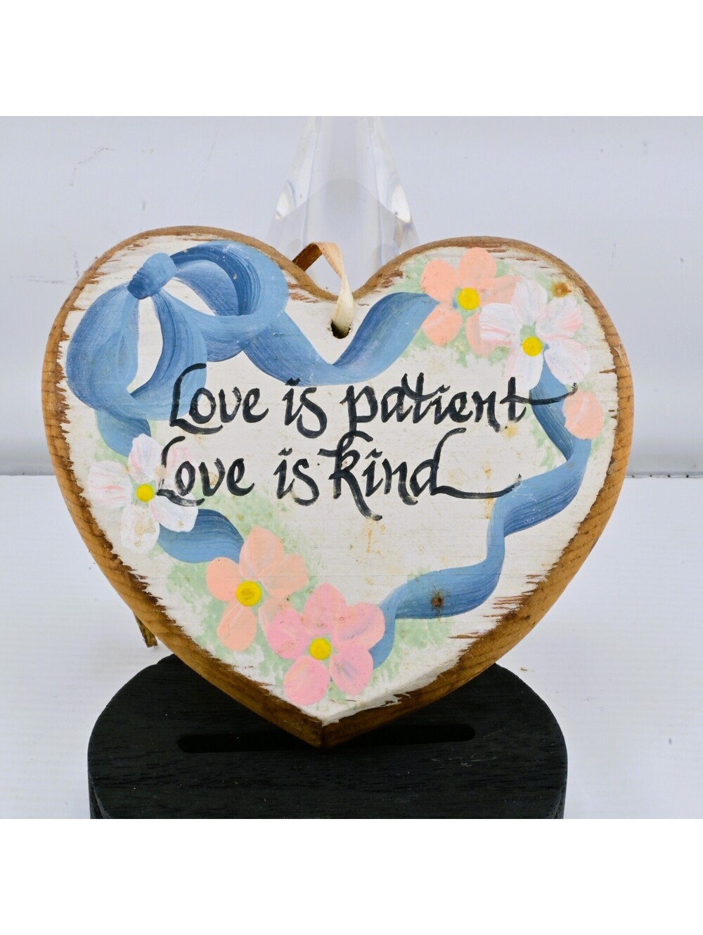 Vintage Hand Paninted Wooden Heart Sign Love is Patient Love is Kind